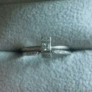 sz 4.5 ~ 14k white gold engagement ring; 18k band